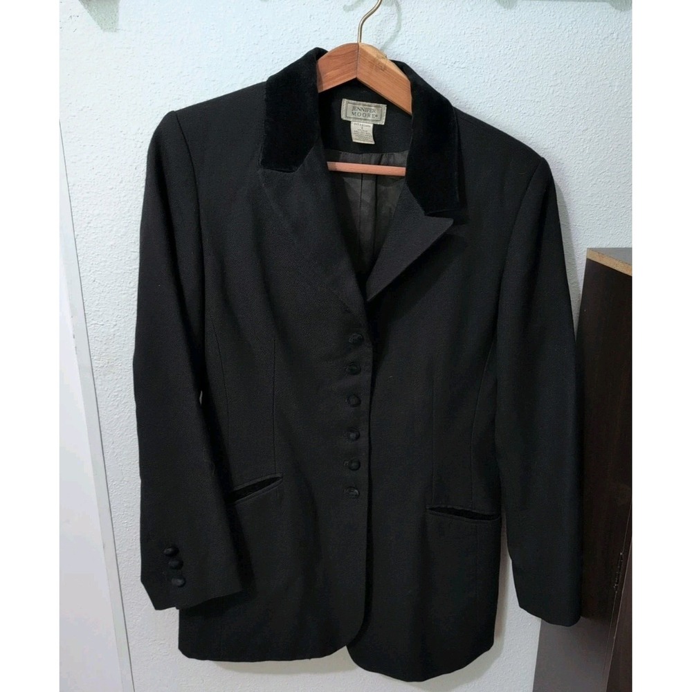 Vintage Jennifer Moore 100% Wool Coat Women's Size 8 Black Velvet Collar Buttons